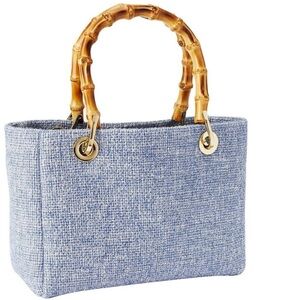 J. McLaughlin Cindy blue tweed bamboo handles handbag Like New